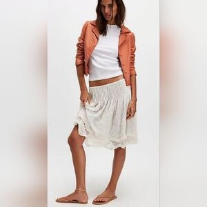 Free People Embroidered Smocked-Waist Tiered Mini Skirt- In Off White